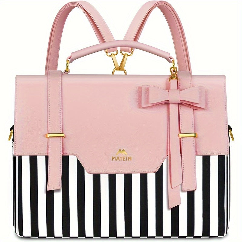 Laptop Case Briefcase for Women, 15.6 Inch Convertible Laptop Briefcase Backpack with Bow, Cute Kawaii Computer Messenger Crossbody Laptop Tote Bag Carrying Case for College Work Travel 3-in-1, Valentine's Day Gift, Valentine